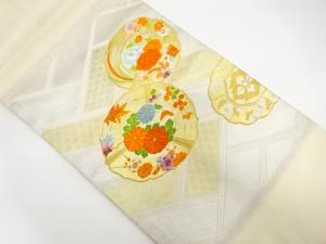古典柄に絵皿・花模様織り出し　名古屋帯
